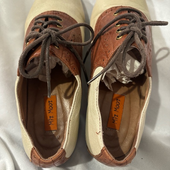Vintage Miz Mooz Two Tone Brown & Cream Leather Oxford Heeled Shoes Size 7 - Picture 4 of 6
